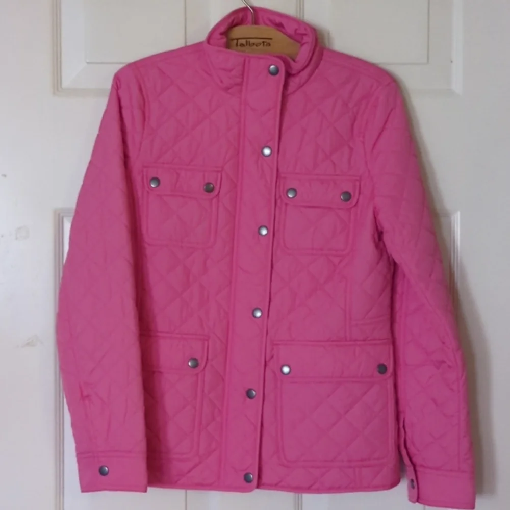 Talbots Vibrant Pink Snap Front  Quilted Jacket